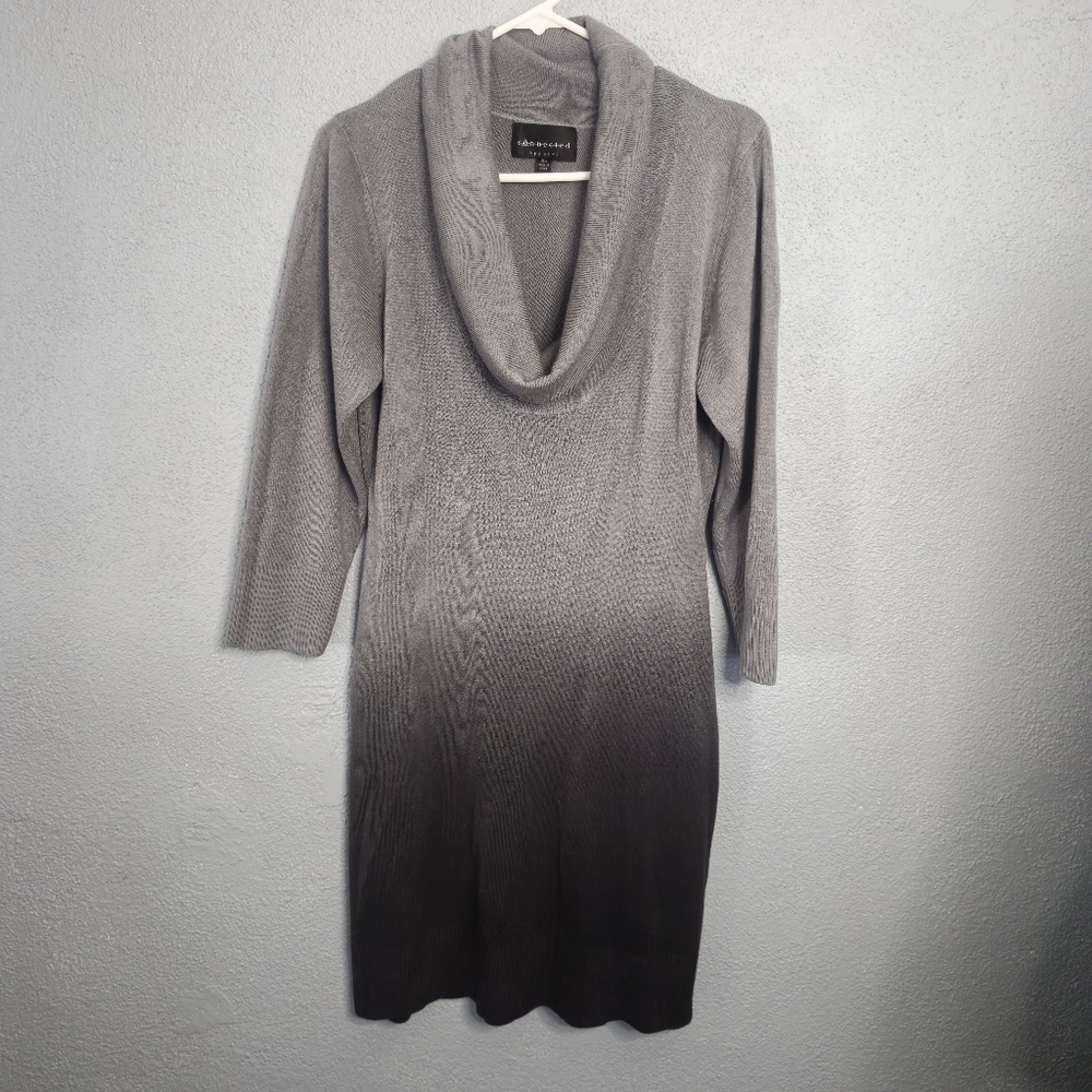 Cowl Neck Knit Sweater Dress - Gray Ombre
